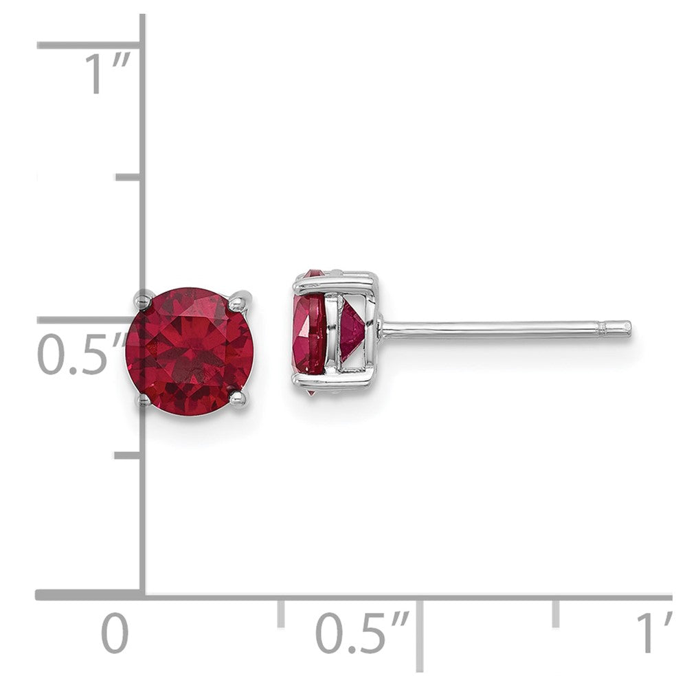 QE17763R Sterling Silver Rhodium-plated 6mm Lab Created Ruby Stud Earrings