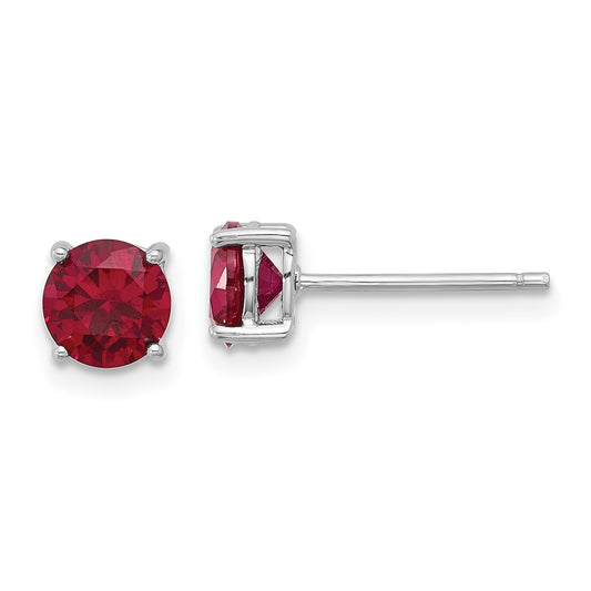 QE17763R Sterling Silver Rhodium-plated 6mm Lab Created Ruby Stud Earrings