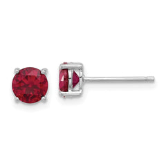 QE17763R Sterling Silver Rhodium-plated 6mm Lab Created Ruby Stud Earrings