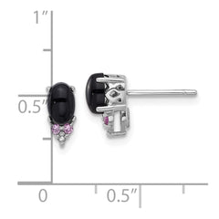 QE17766 Sterling Silver Rh-plated Black Onyx .08 Cr.Pink Sapphire/Dia. Post Earring