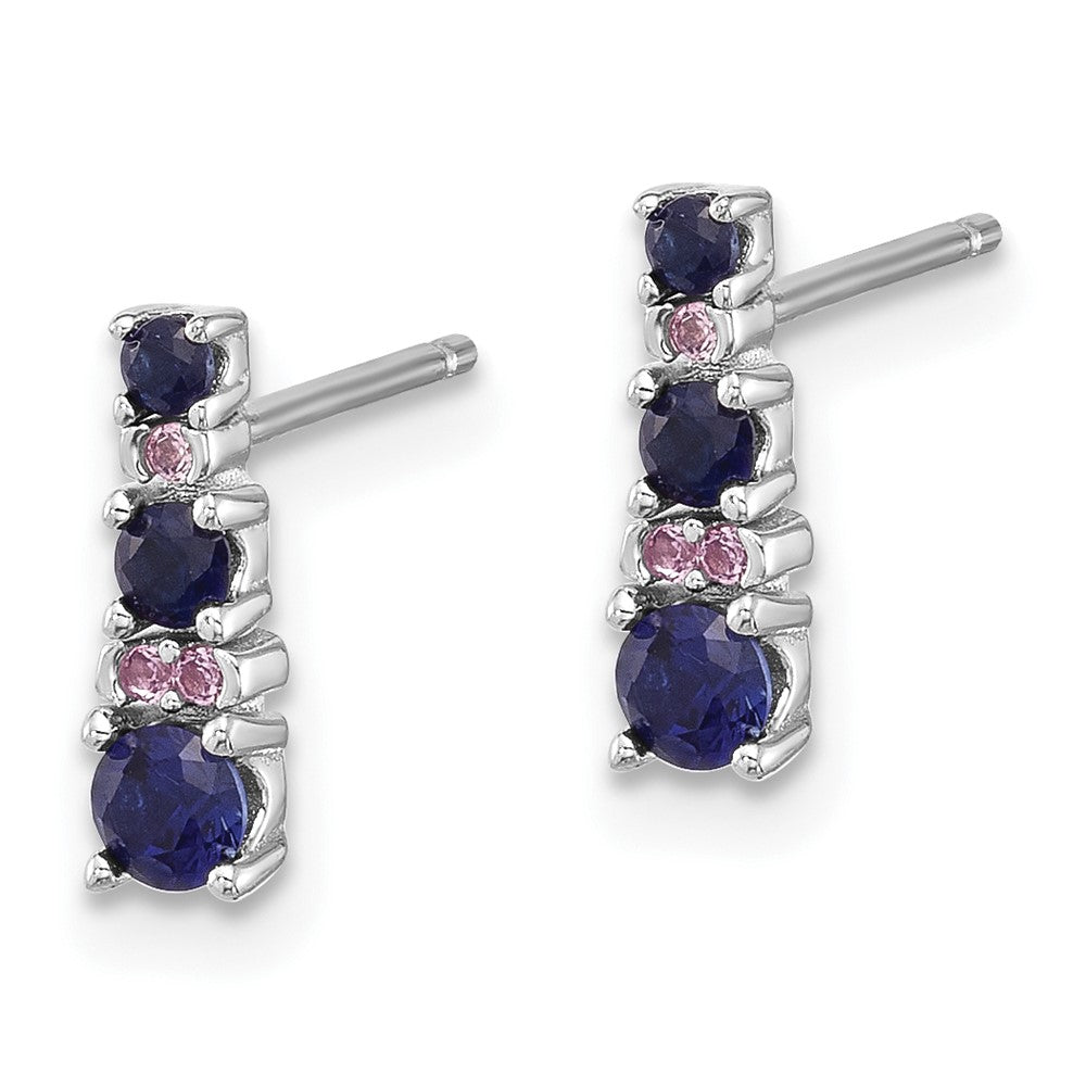 QE17767 Sterling Silver Rh-plated .59 Cr. Bl Spinel .03 Cr. Wht Sapphire Post Earri