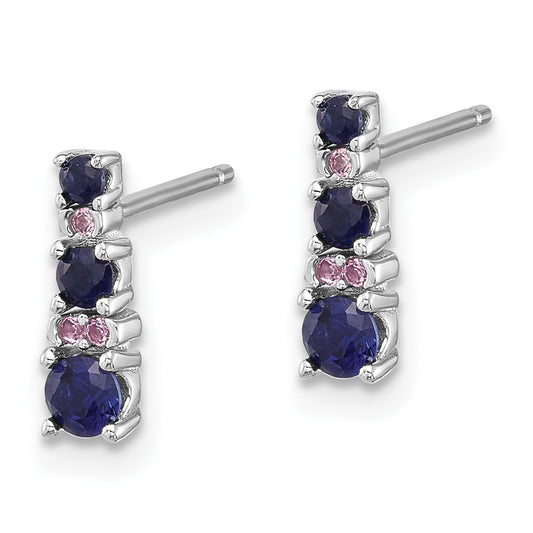 QE17767 Sterling Silver Rh-plated .59 Cr. Bl Spinel .03 Cr. Wht Sapphire Post Earri