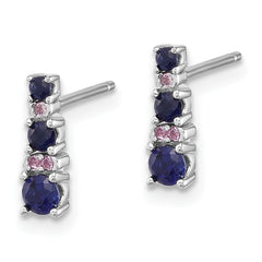 QE17767 Sterling Silver Rh-plated .59 Cr. Bl Spinel .03 Cr. Wht Sapphire Post Earri