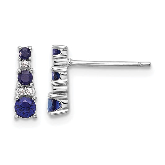 QE17767 Sterling Silver Rh-plated .59 Cr. Bl Spinel .03 Cr. Wht Sapphire Post Earri