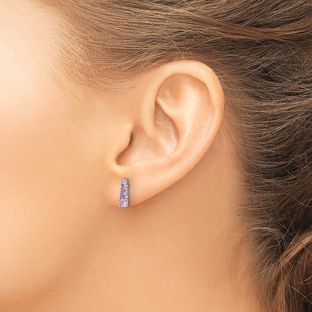 QE17768 Sterling Silver Rh-plated .52Cr Pink Sapphire/.03Cr White Sapphire Earrings