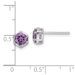 QE17769AM Sterling Silver Rhodium-plated Polished Amethyst Post Earrings