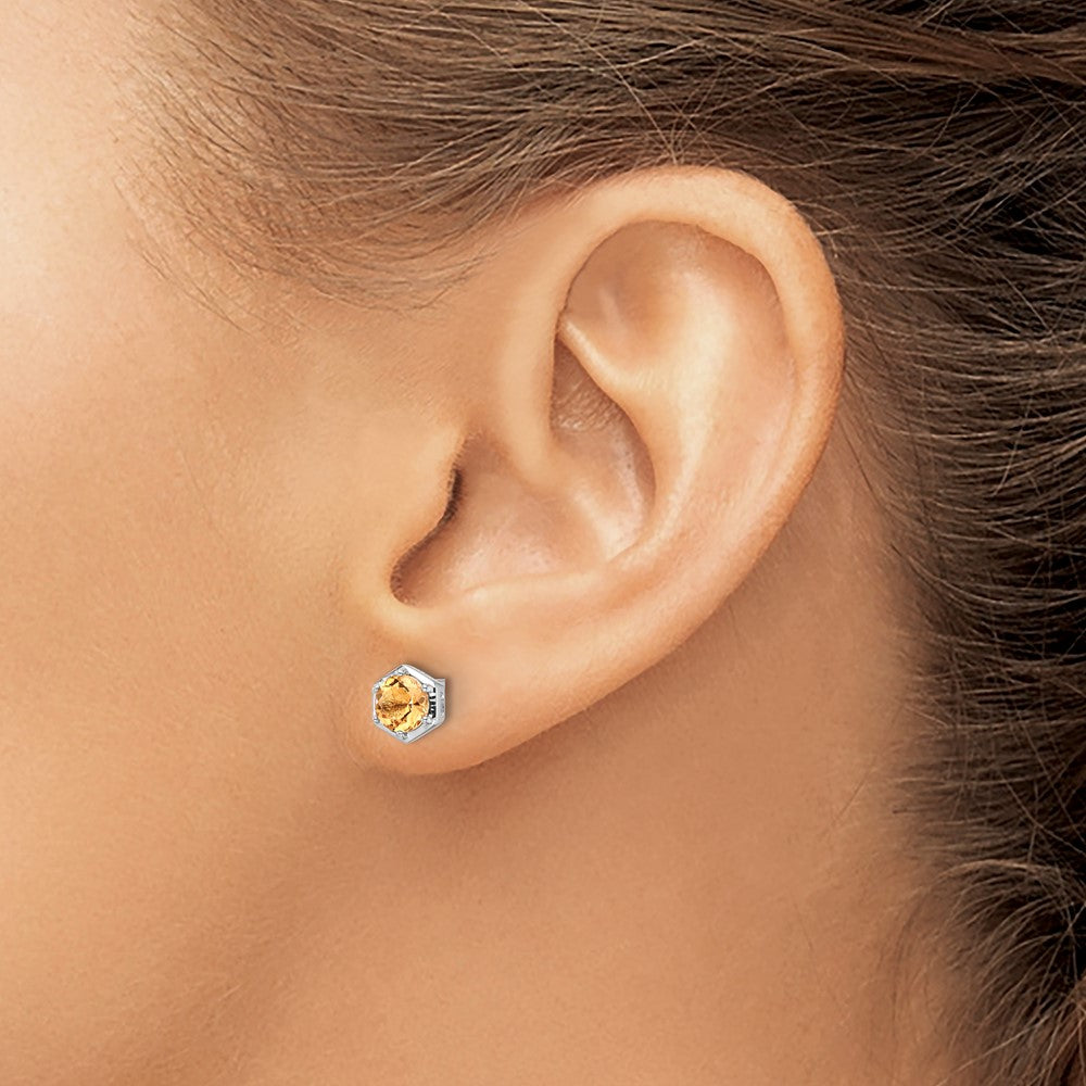 QE17769CI Sterling Silver Rhodium-plated Polished Citrine Post Earrings
