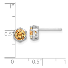 QE17769CI Sterling Silver Rhodium-plated Polished Citrine Post Earrings