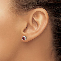 QE17769GA Sterling Silver Rhodium-plated Polished Garnet Post Earrings
