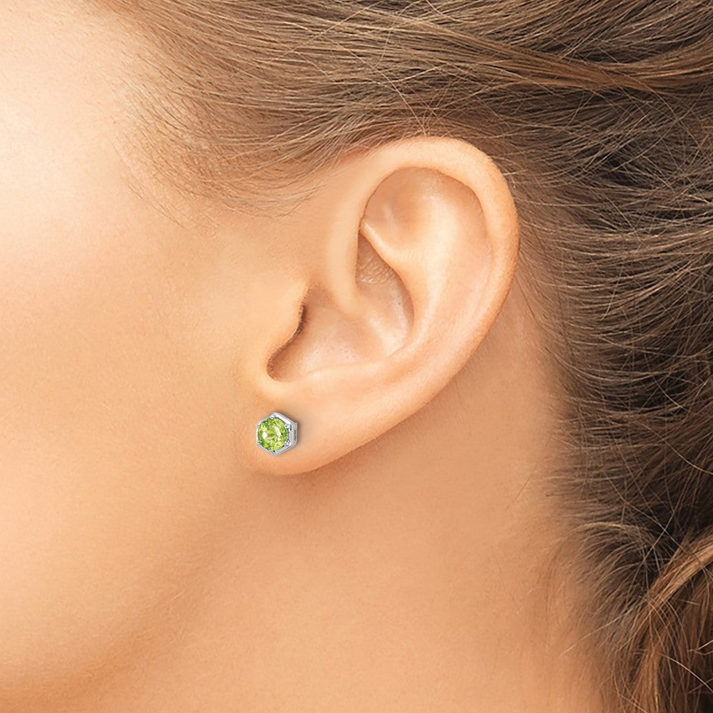 QE17769PE Sterling Silver Rhodium-plated Polished Peridot Post Earrings