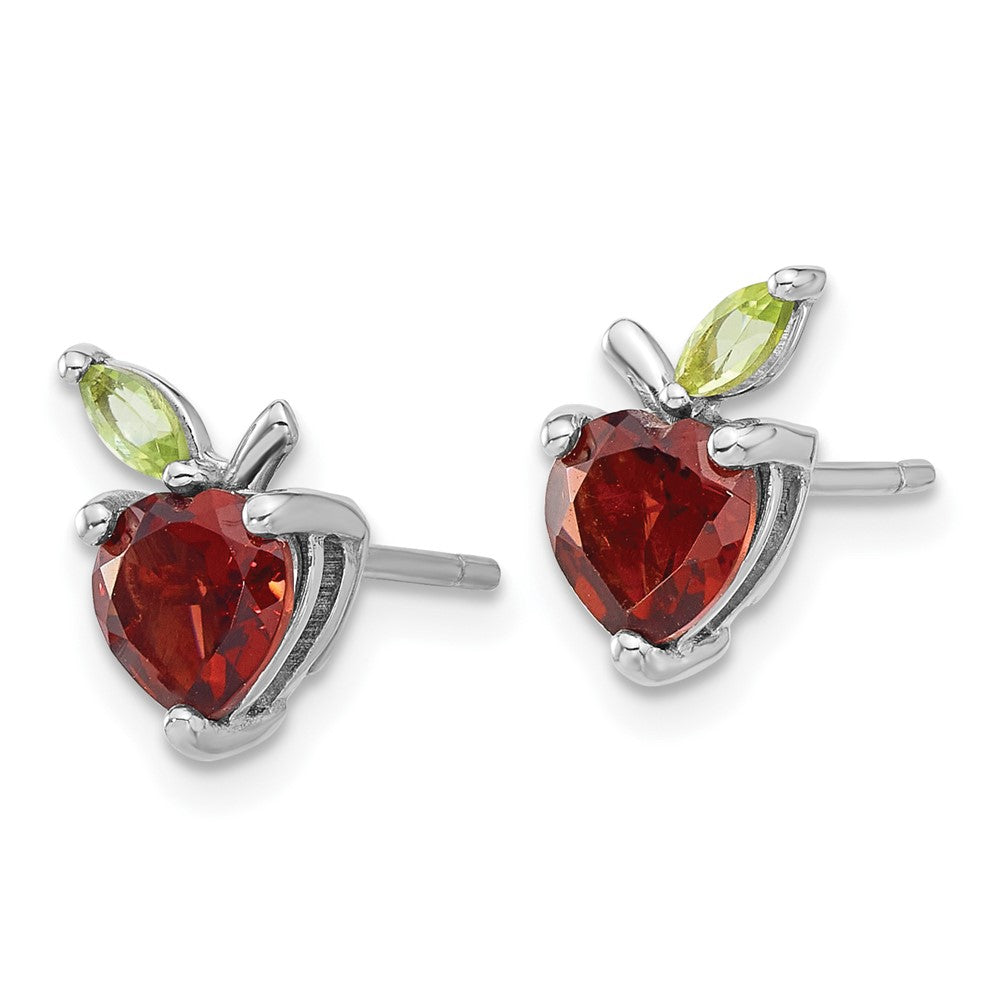 QE17770GA Sterling Silver Rhodium-plated Garnet and Peridot Apple Post Earrings