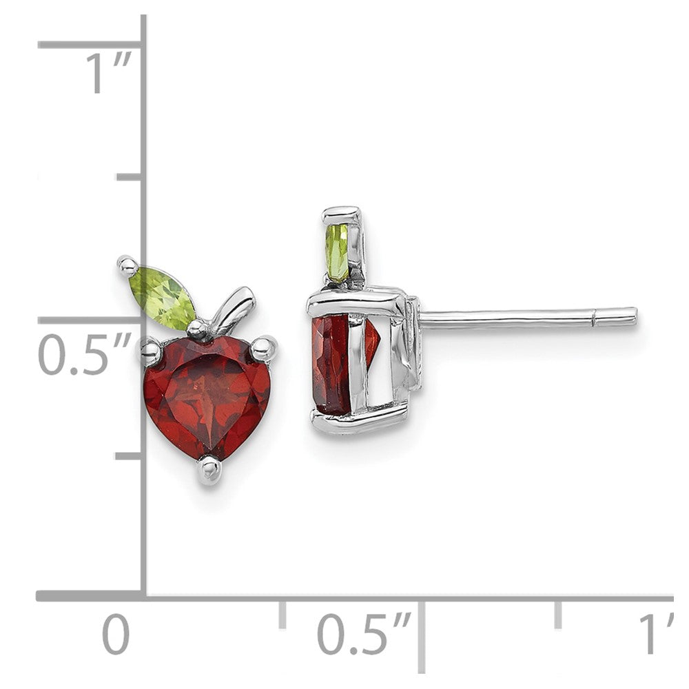 QE17770GA Sterling Silver Rhodium-plated Garnet and Peridot Apple Post Earrings