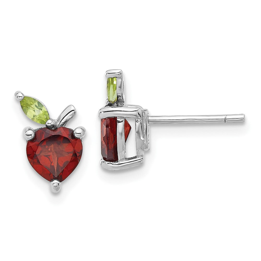 QE17770GA Sterling Silver Rhodium-plated Garnet and Peridot Apple Post Earrings