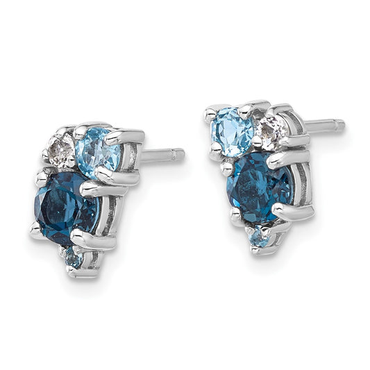 QE17773BT Sterling Silver Rh-plated London/Lt Swiss Blue/White Topaz Post Earrings