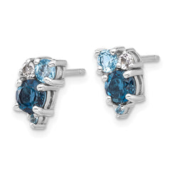 QE17773BT Sterling Silver Rh-plated London/Lt Swiss Blue/White Topaz Post Earrings