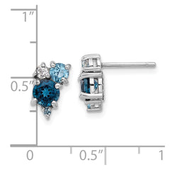 QE17773BT Sterling Silver Rh-plated London/Lt Swiss Blue/White Topaz Post Earrings