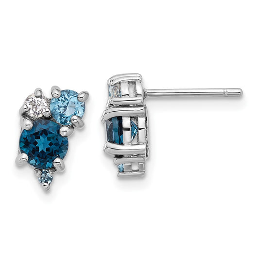 QE17773BT Sterling Silver Rh-plated London/Lt Swiss Blue/White Topaz Post Earrings