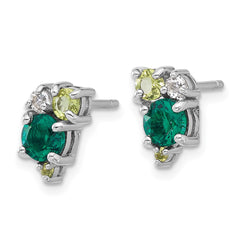 QE17773CEM Sterling Silver Rhodium Cr.Emerald Peridot and White Topaz Post Earrings
