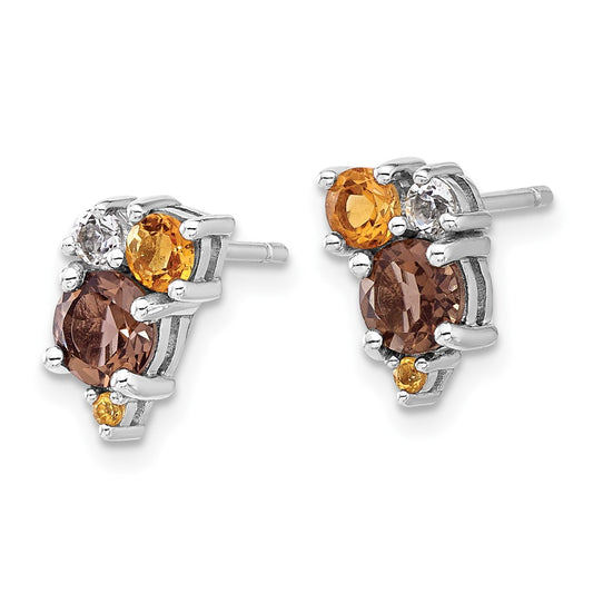 QE17773SQ Sterling Silver Rhodium-plated Smoky Quartz Citrine White Topaz Earrings