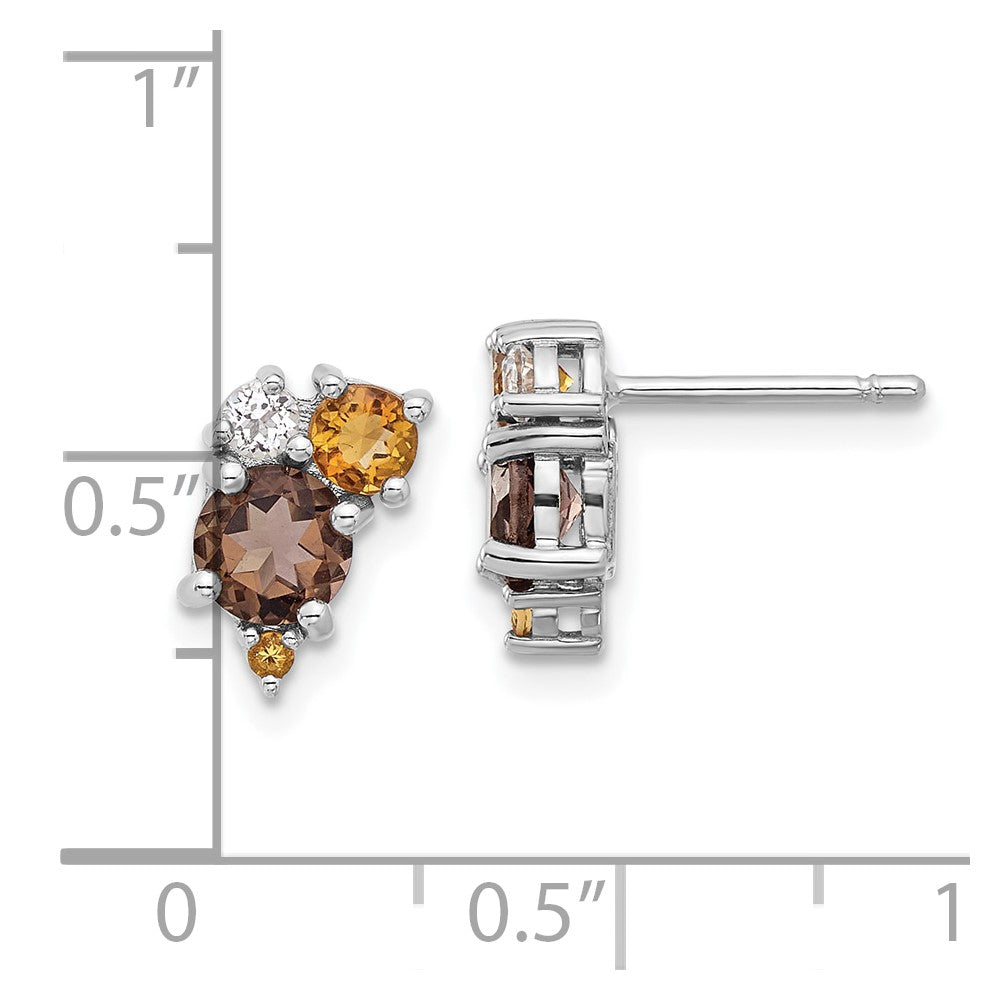 QE17773SQ Sterling Silver Rhodium-plated Smoky Quartz Citrine White Topaz Earrings