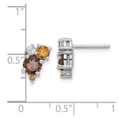 QE17773SQ Sterling Silver Rhodium-plated Smoky Quartz Citrine White Topaz Earrings