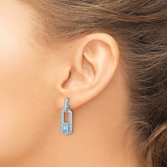 QE17775BT Sterling Silver Rh-plated Polished Blue Topaz and CZ Post Dangle Earrings