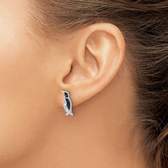 QE17783 Sterling Silver Rh-plated Polished Crystal Penguin Post Earrings