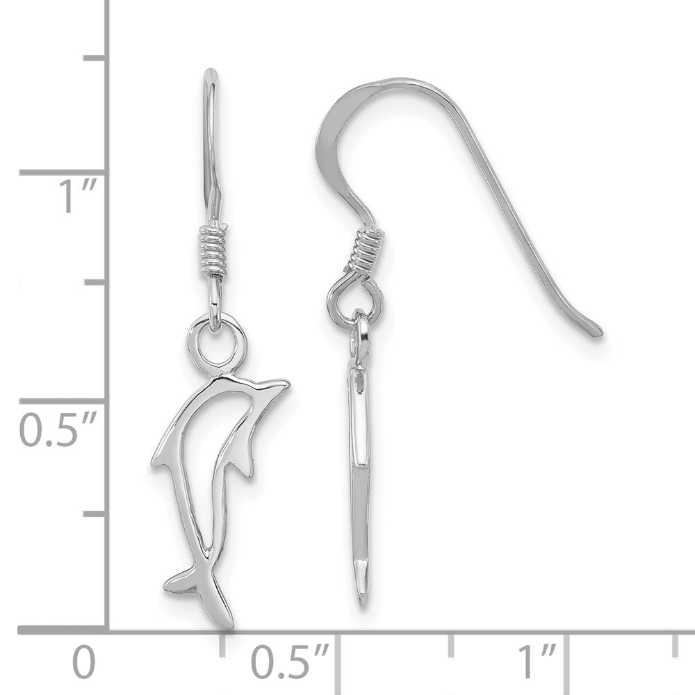 QE17786 Sterling Silver Rhodium-plated Polished Dolphin Dangle Earrings