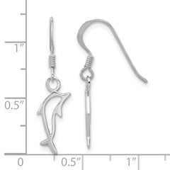 QE17786 Sterling Silver Rhodium-plated Polished Dolphin Dangle Earrings