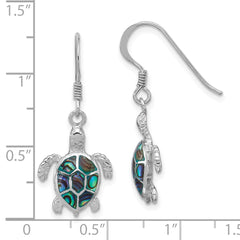 QE17787 Sterling Silver Rh-plated Polished Paua Shell Turtle Dangle Earrings