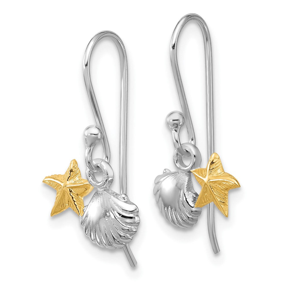 QE17788 Sterling Silver RH-plated Flash Gold-plated Starfish & Shell Dangle Earring