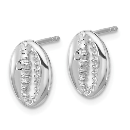 QE17789 Sterling Silver Rh-plated Polished Cowrie Shell Post Earrings