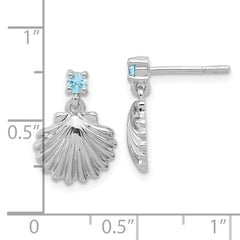 QE17792 Sterling Silver Rh-plated Polished Blue CZ Dangle Shell Stud Earrings