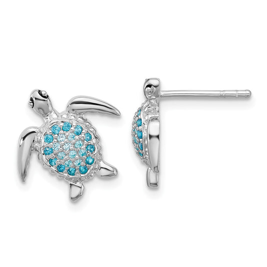 QE17794 Sterling Silver Rh-plated Polished CZ Turtle Post Earrings