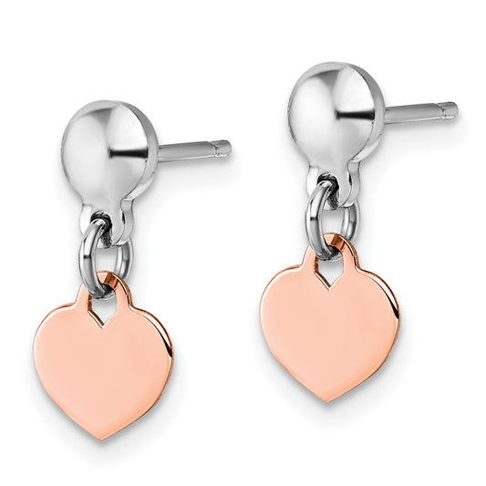 QE17802 Sterling Silver Rhodium-plated Rose Gold-plated Heart Disc Dangle Post Earrings