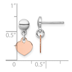 QE17802 Sterling Silver Rhodium-plated Rose Gold-plated Heart Disc Dangle Post Earrings