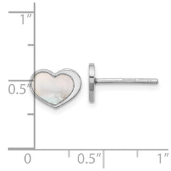 QE17804 Sterling Silver Rhodium-plated Mother of Pearl Heart Post Earrings