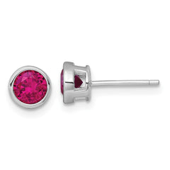 QE17813 Sterling Silver Rhodium-plated Polished Bezel Set 6.2mm Round Red CZ Stud Earrings