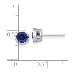 QE17814 Sterling Silver Rhodium-plated Polished Bezel Set 6.2mm Round Blue CZ Stud Earrings