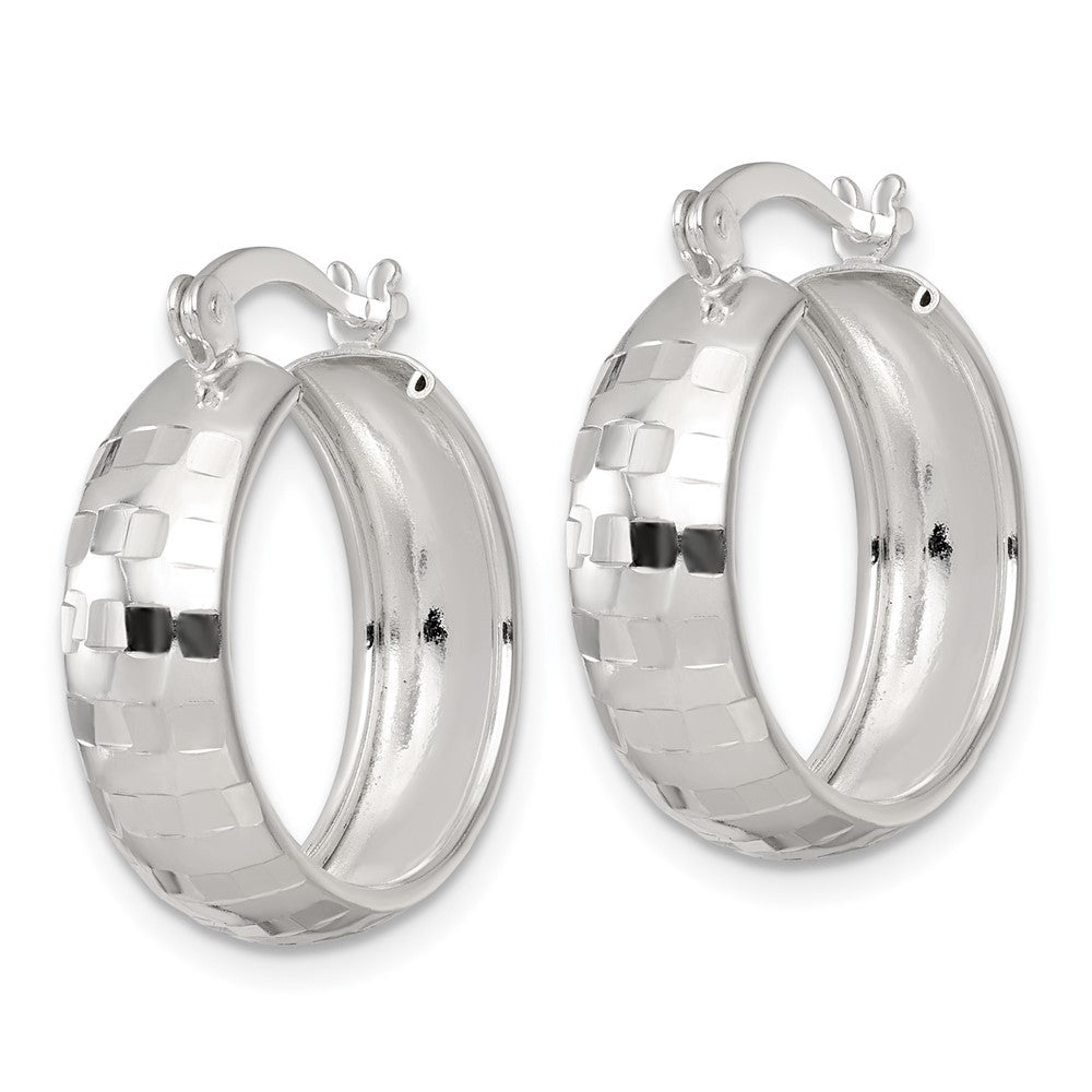 QE17821 Sterling Silver Polished Diamond-cut 20x6mm Round Hoop Earrings