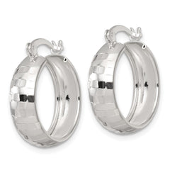 QE17821 Sterling Silver Polished Diamond-cut 20x6mm Round Hoop Earrings