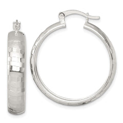 QE17823 Sterling Silver Polished Diamond-cut 30x6mm Round Hoop Earrings