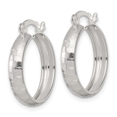 QE17824 Sterling Silver Polished Diamond-cut 20x4mm Round Hoop Earrings