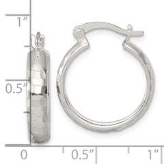 QE17824 Sterling Silver Polished Diamond-cut 20x4mm Round Hoop Earrings