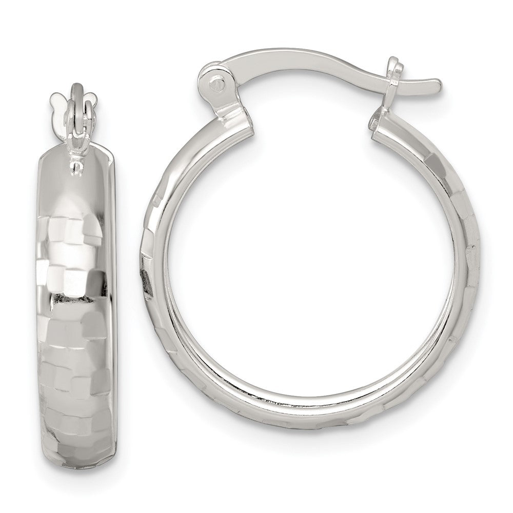 QE17824 Sterling Silver Polished Diamond-cut 20x4mm Round Hoop Earrings