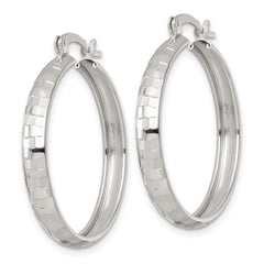 QE17826 Sterling Silver Polished Diamond-cut 30x4mm Round Hoop Earrings