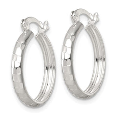 QE17827 Sterling Silver Polished Diamond-cut 20x3mm Round Hoop Earrings