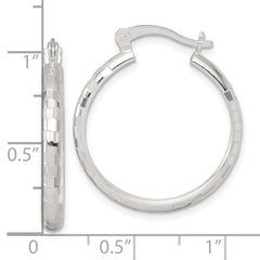 QE17828 Sterling Silver Polished Diamond-cut 25x3mm Round Hoop Earrings