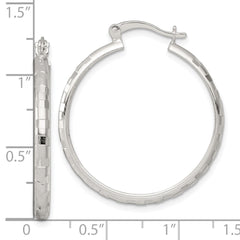 QE17829 Sterling Silver Polished Diamond-cut 30x3mm Round Hoop Earrings