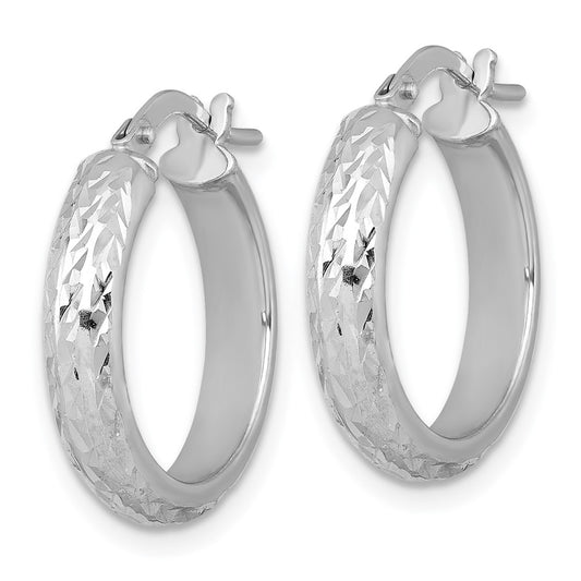 QE17830 Sterling Silver Rhodium-plated Polished and Diamond-cut 4.00 x 20mm Tube Hoop Earrings